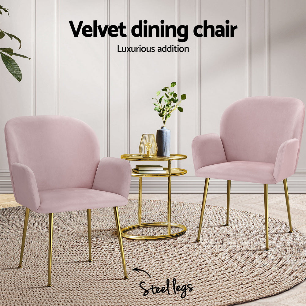Artiss Dining Chairs Set of 4 Velvet Armchair Pink UPHO-C-DIN-5220-VEL-PKX4