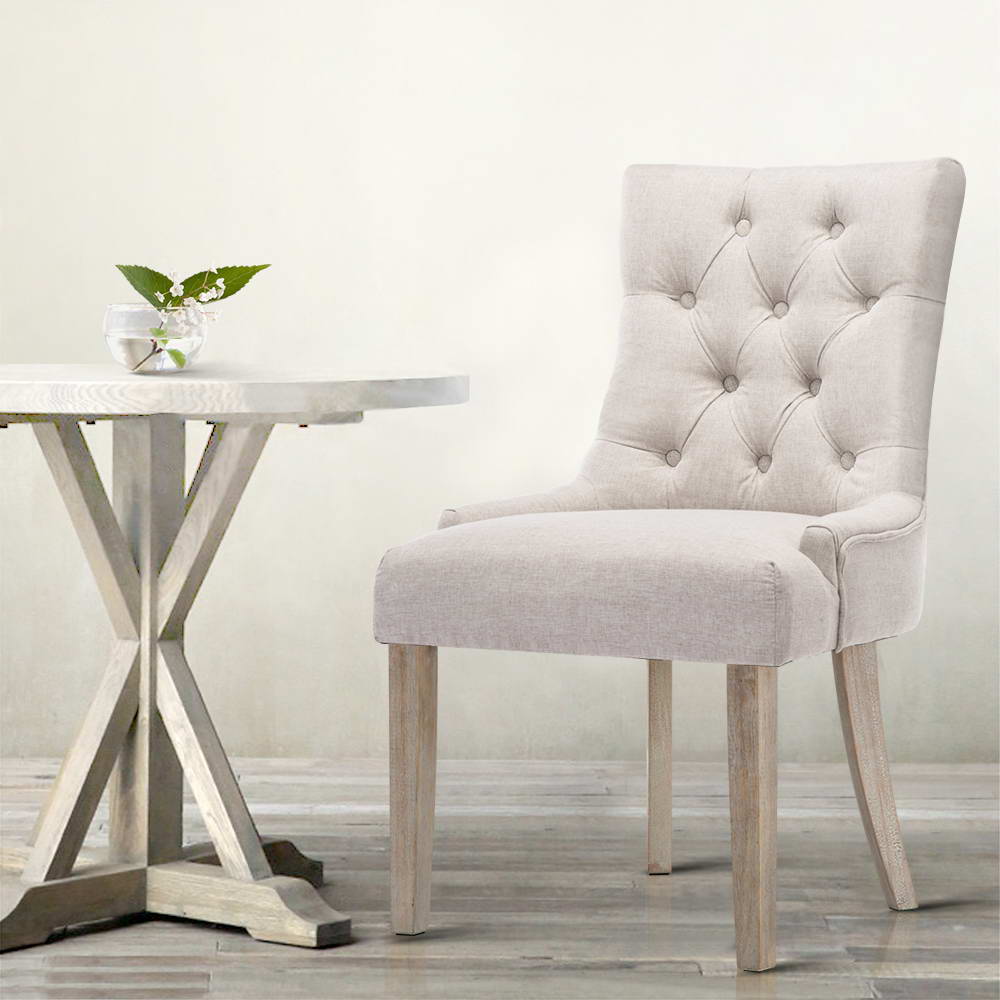 Artiss Dining Chairs Set of 2 Linen French Provincial Beige UPHO-C-DIN470-BGX2