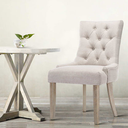 Artiss Dining Chairs Set of 2 Linen French Provincial Beige UPHO-C-DIN470-BGX2