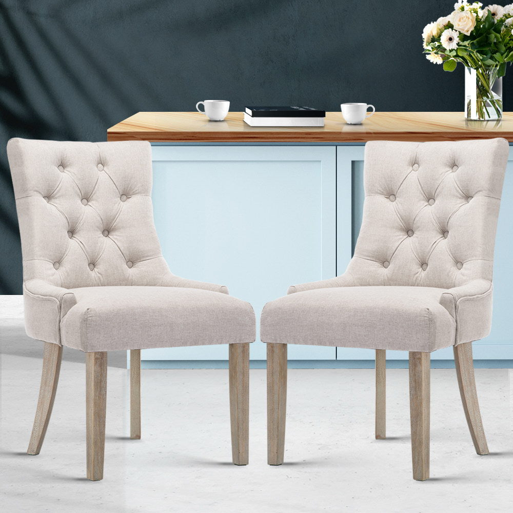 Artiss Dining Chairs Set of 2 Linen French Provincial Beige UPHO-C-DIN470-BGX2