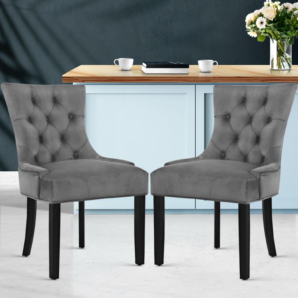 Artiss Dining Chairs Set of 2 Velvet French Provincial Grey UPHO-C-DIN470-VEL-GYX2