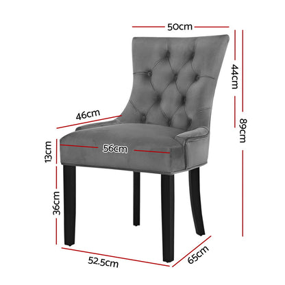 Artiss Dining Chairs Set of 2 Velvet French Provincial Grey UPHO-C-DIN470-VEL-GYX2