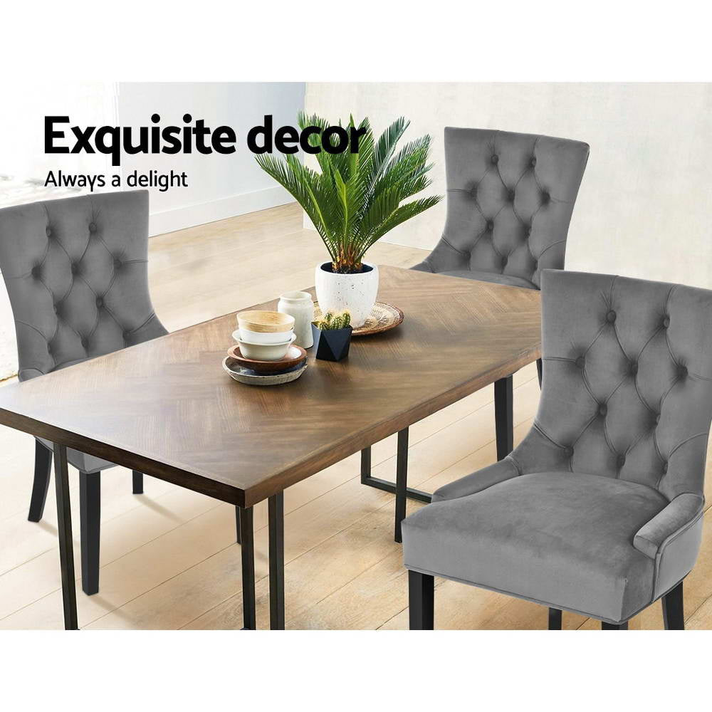 Artiss Dining Chairs Set of 2 Velvet French Provincial Grey UPHO-C-DIN470-VEL-GYX2