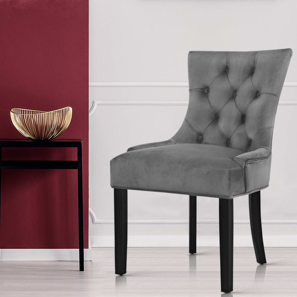 Artiss Dining Chairs Set of 2 Velvet French Provincial Grey UPHO-C-DIN470-VEL-GYX2