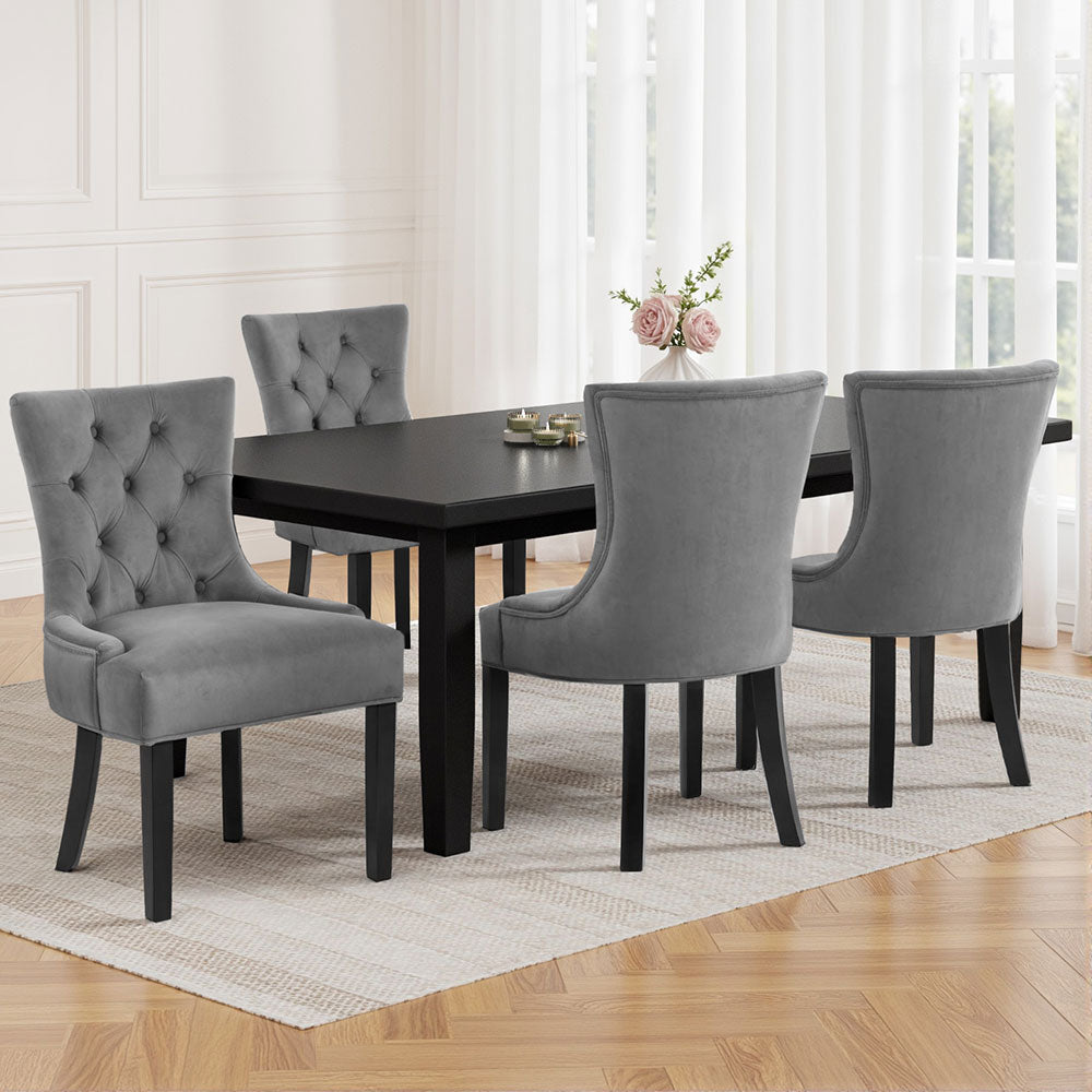 Artiss Dining Chairs Set of 4 Velvet French Provincial Grey UPHO-C-DIN470-VEL-GYX4