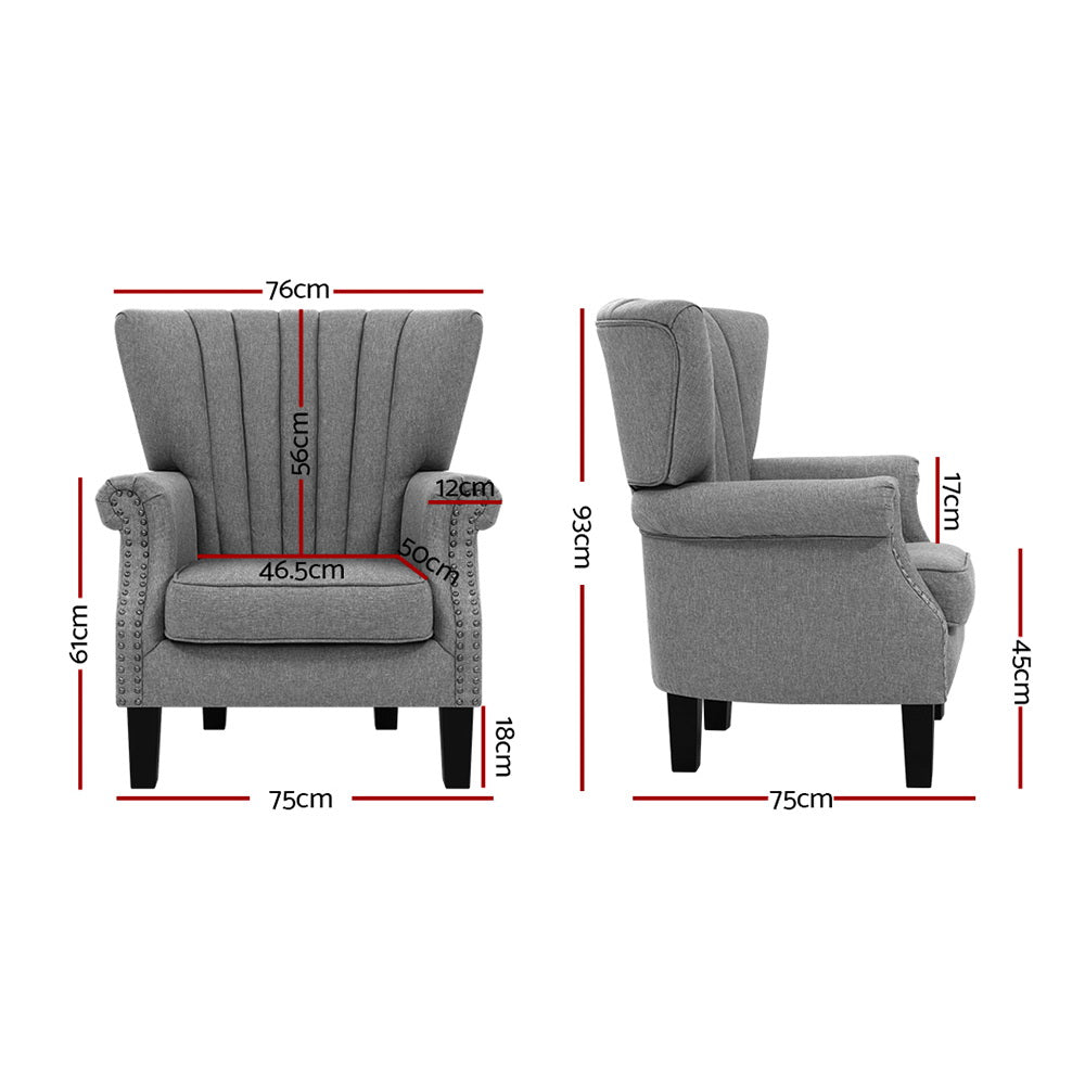 Artiss Armchair Wingback Grey Andrew UPHO-C-EMPO-GY
