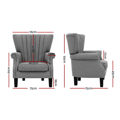 Artiss Armchair Wingback Grey Andrew UPHO-C-EMPO-GY