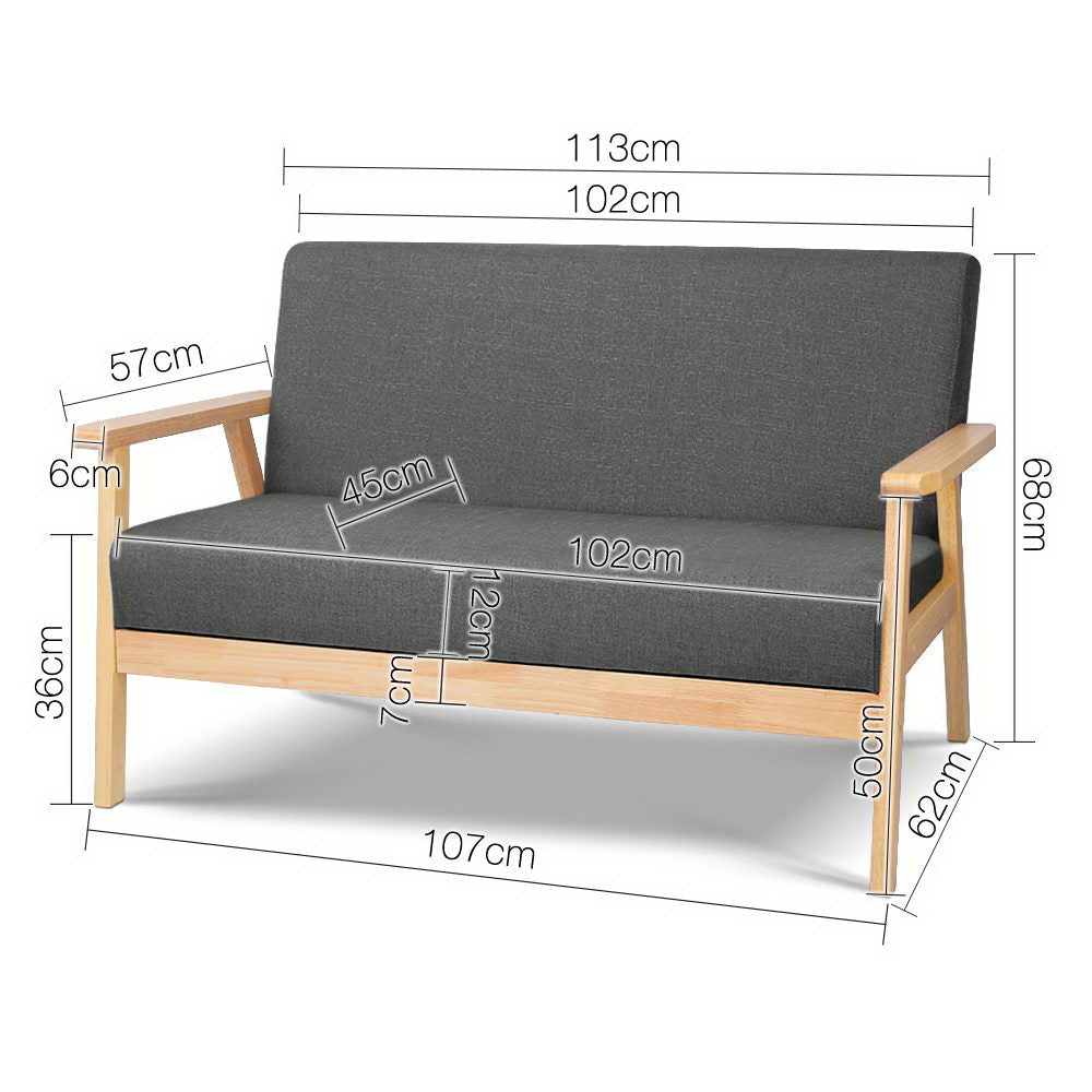Artiss 2-Seater Sofa Armchair Skane UPHO-C-SOFA-8033-2S-GY