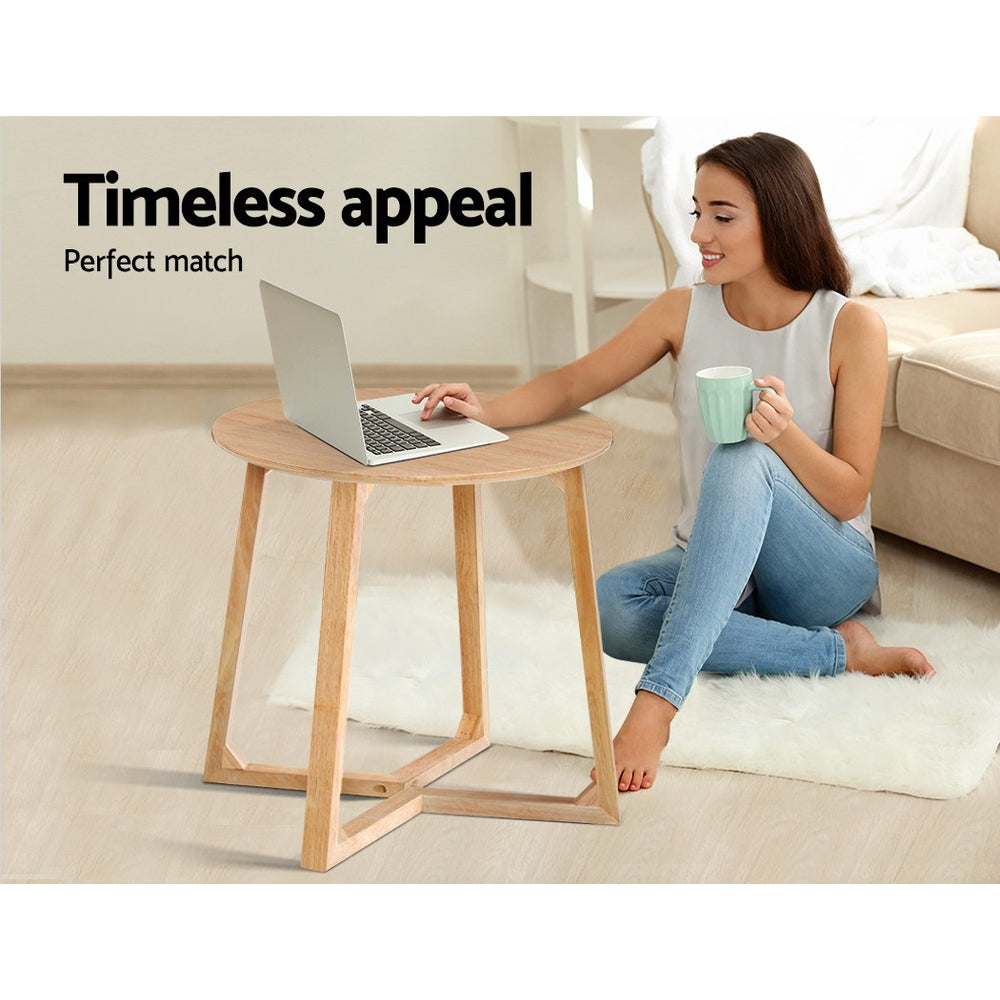 Artiss Coffee Table Round Side Tables Nightstand Bedside Furniture Wooden Beige UPHO-C-TAB-8080-WD
