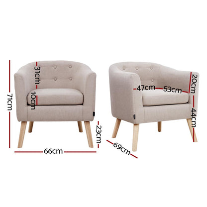 Artiss Armchair Tub Chair Beige Adora UPHO-D-ARM02-BG