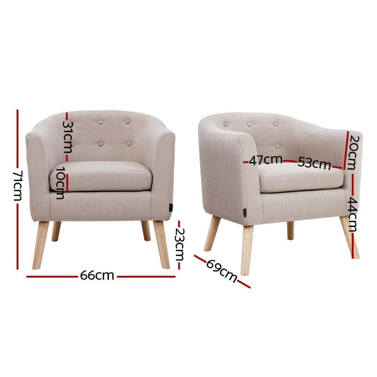 Artiss Armchair Tub Chair Beige Adora UPHO-D-ARM02-BG