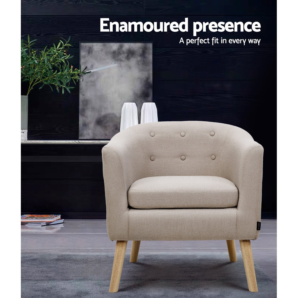 Artiss Armchair Tub Chair Beige Adora UPHO-D-ARM02-BG