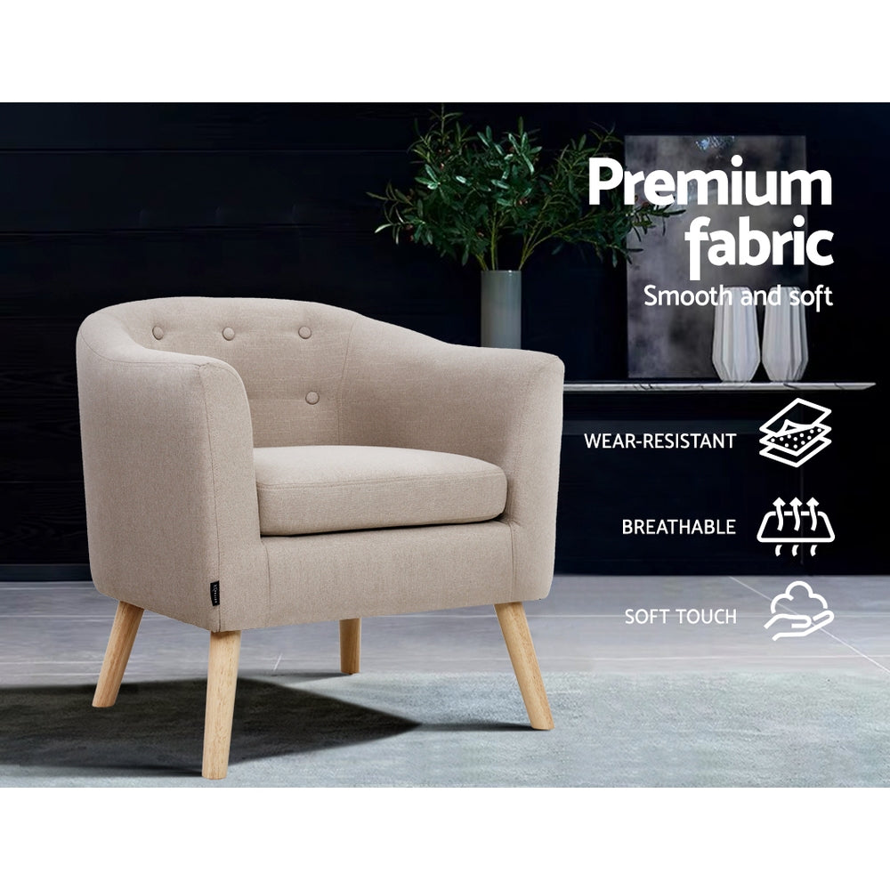 Artiss Armchair Tub Chair Beige Adora UPHO-D-ARM02-BG