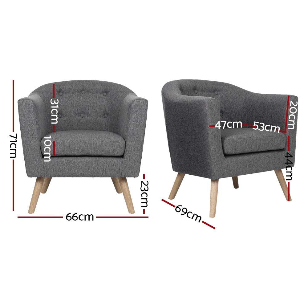 Artiss Armchair Tub Chair Grey Adora UPHO-D-ARM02-GY