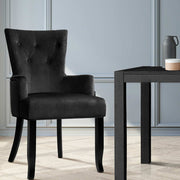Artiss Dining Chair Velvet French Provincial Armchair Black UPHO-D-DIN116-VEL-BK