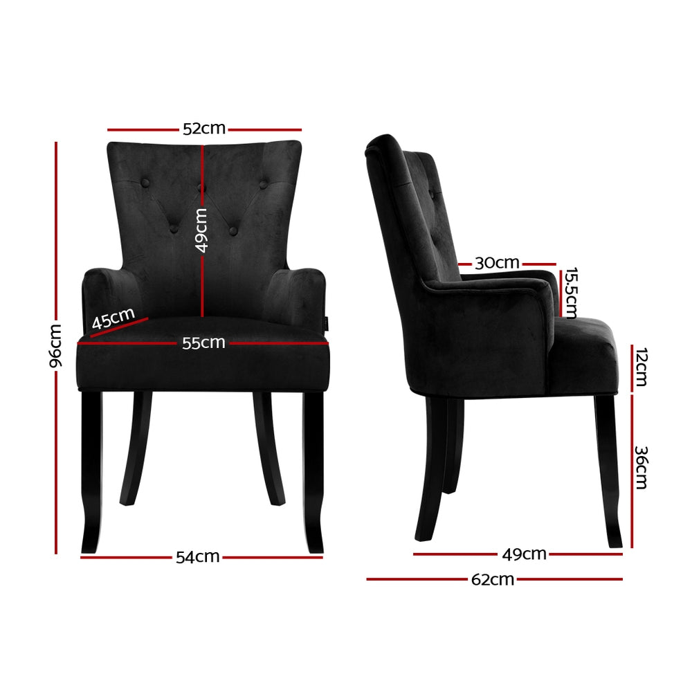 Artiss Dining Chair Velvet French Provincial Armchair Black UPHO-D-DIN116-VEL-BK
