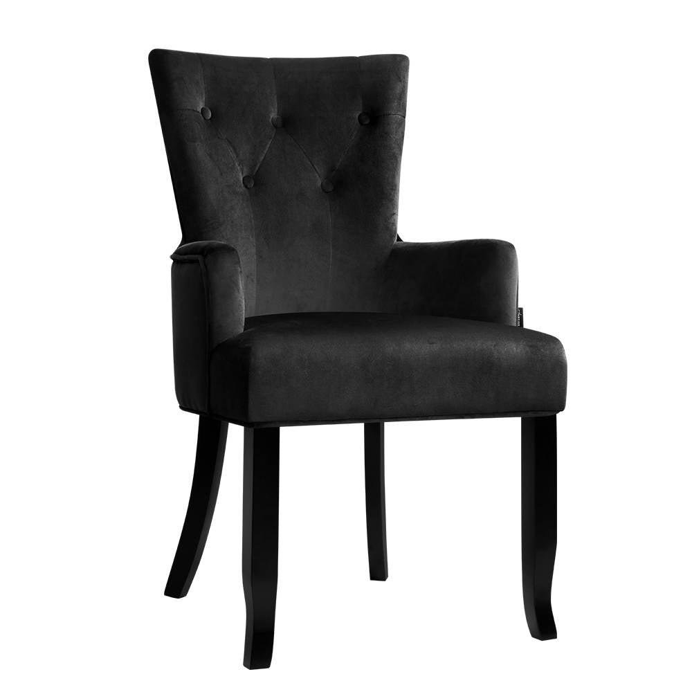 Artiss Dining Chair Velvet French Provincial Armchair Black UPHO-D-DIN116-VEL-BK