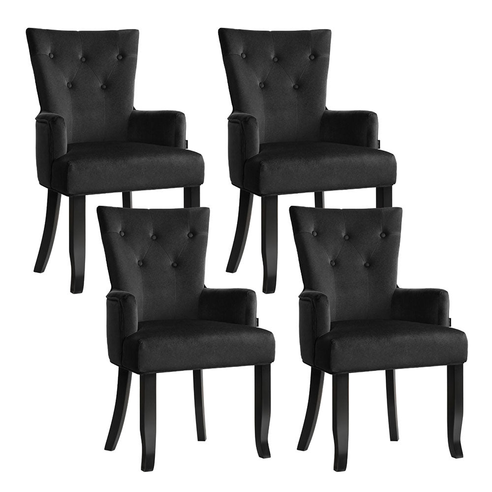 4x Artiss Dining Chairs Velvet French Provincial Armchair Black UPHO-D-DIN116-VEL-BKX4