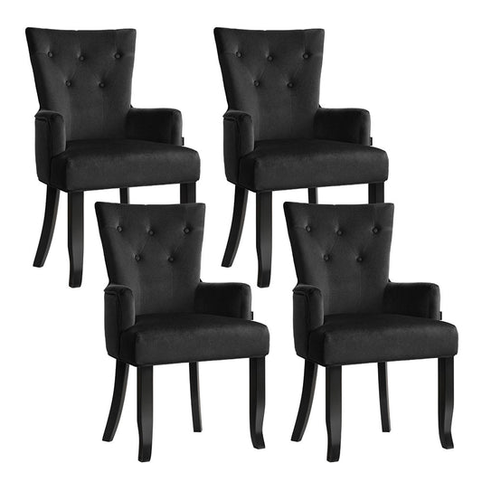 4x Artiss Dining Chairs Velvet French Provincial Armchair Black UPHO-D-DIN116-VEL-BKX4