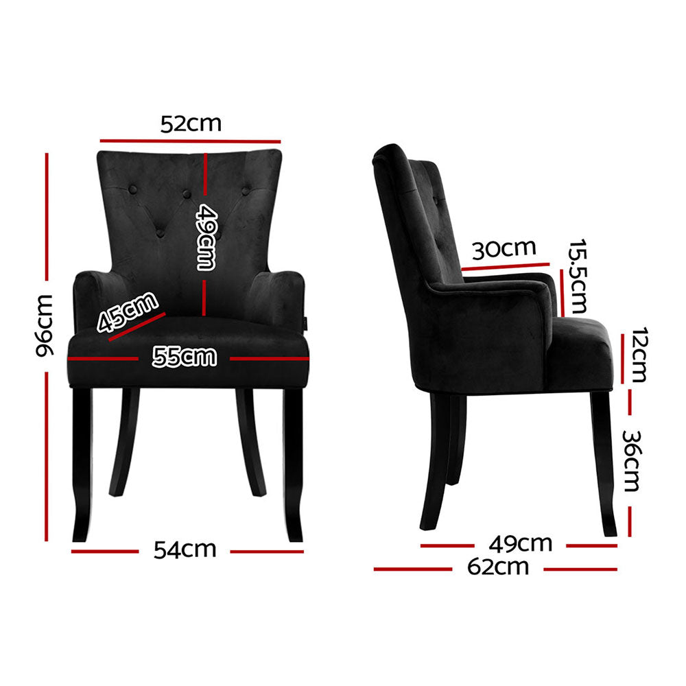4x Artiss Dining Chairs Velvet French Provincial Armchair Black UPHO-D-DIN116-VEL-BKX4