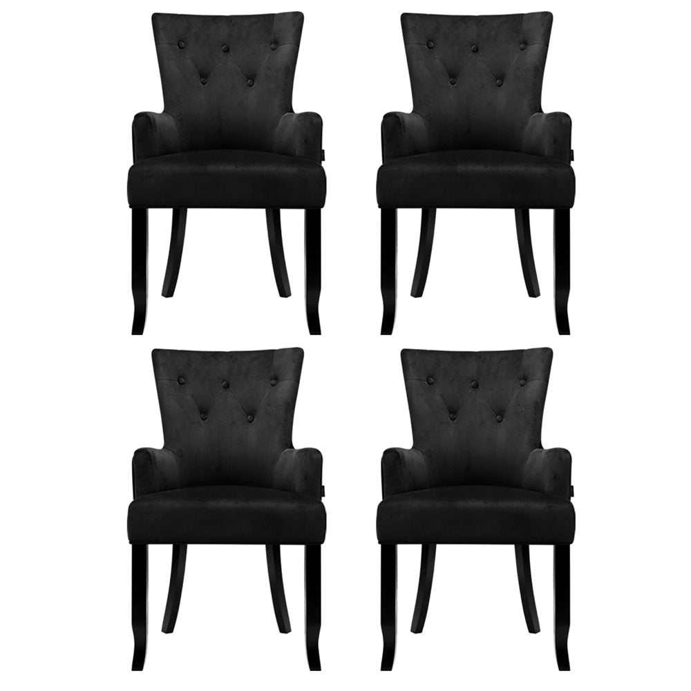 4x Artiss Dining Chairs Velvet French Provincial Armchair Black UPHO-D-DIN116-VEL-BKX4