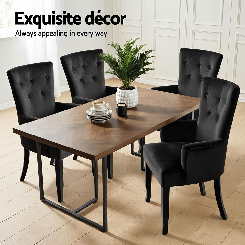 4x Artiss Dining Chairs Velvet French Provincial Armchair Black UPHO-D-DIN116-VEL-BKX4
