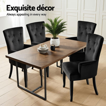 4x Artiss Dining Chairs Velvet French Provincial Armchair Black UPHO-D-DIN116-VEL-BKX4