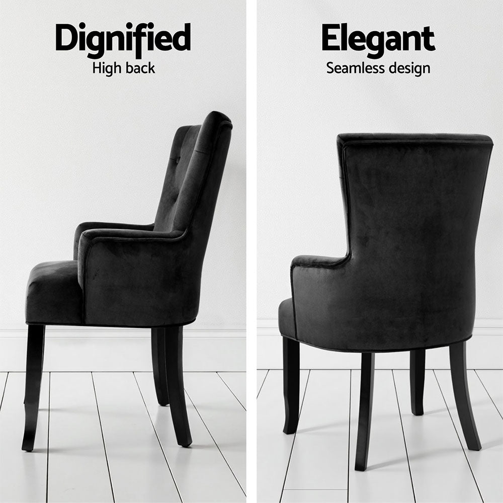 4x Artiss Dining Chairs Velvet French Provincial Armchair Black UPHO-D-DIN116-VEL-BKX4