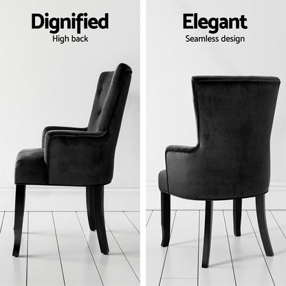 4x Artiss Dining Chairs Velvet French Provincial Armchair Black UPHO-D-DIN116-VEL-BKX4