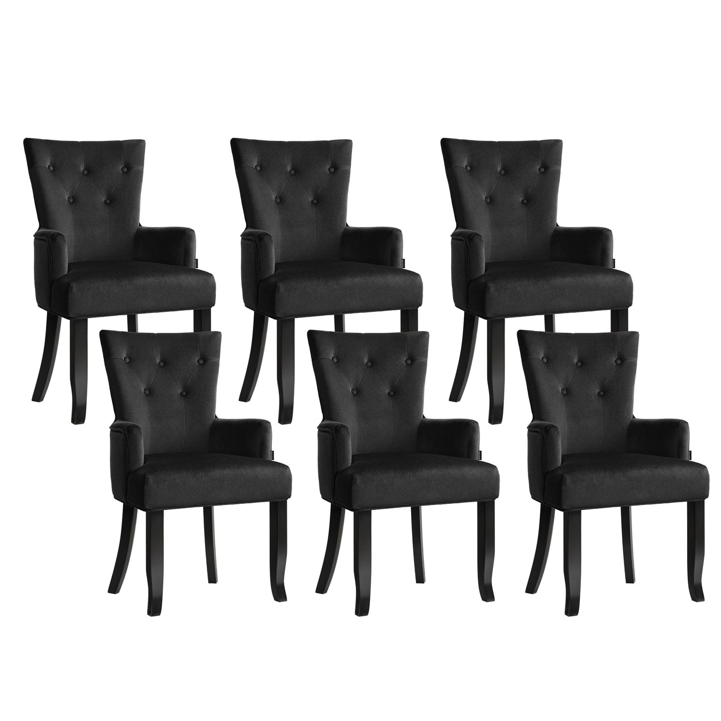 6x Artiss Dining Chairs Velvet French Provincial Armchair Black UPHO-D-DIN116-VEL-BKX6