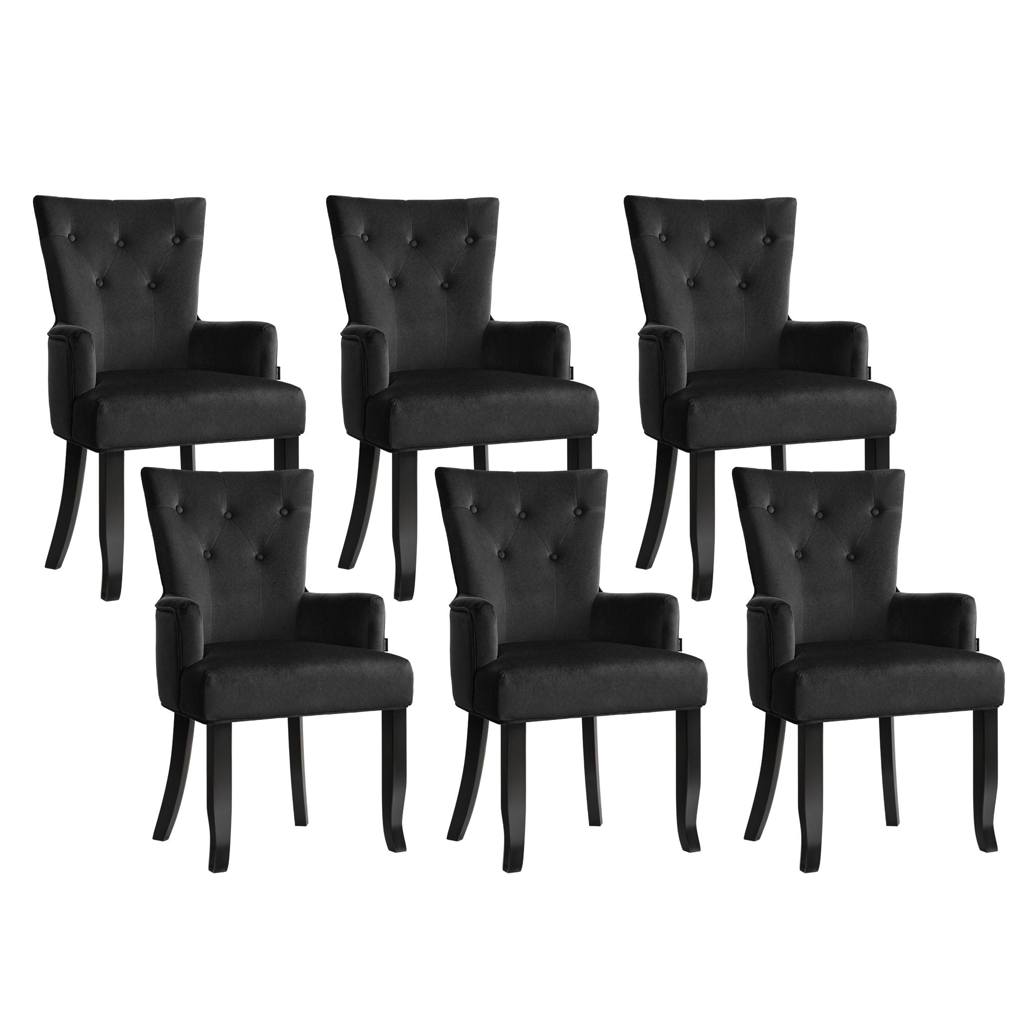 6x Artiss Dining Chairs Velvet French Provincial Armchair Black UPHO-D-DIN116-VEL-BKX6