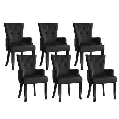 6x Artiss Dining Chairs Velvet French Provincial Armchair Black UPHO-D-DIN116-VEL-BKX6