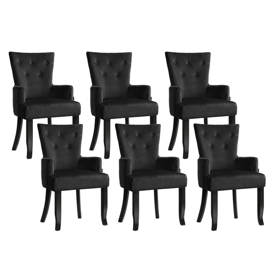 6x Artiss Dining Chairs Velvet French Provincial Armchair Black UPHO-D-DIN116-VEL-BKX6
