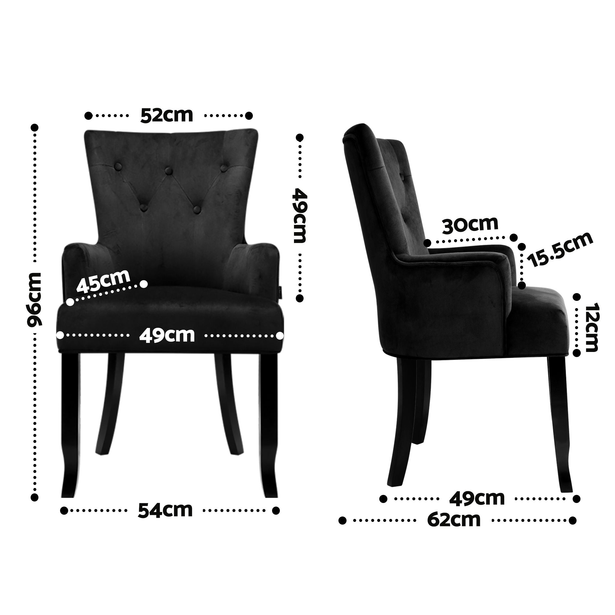 6x Artiss Dining Chairs Velvet French Provincial Armchair Black UPHO-D-DIN116-VEL-BKX6