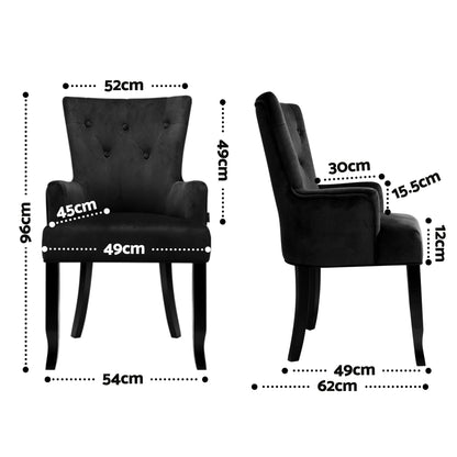 6x Artiss Dining Chairs Velvet French Provincial Armchair Black UPHO-D-DIN116-VEL-BKX6
