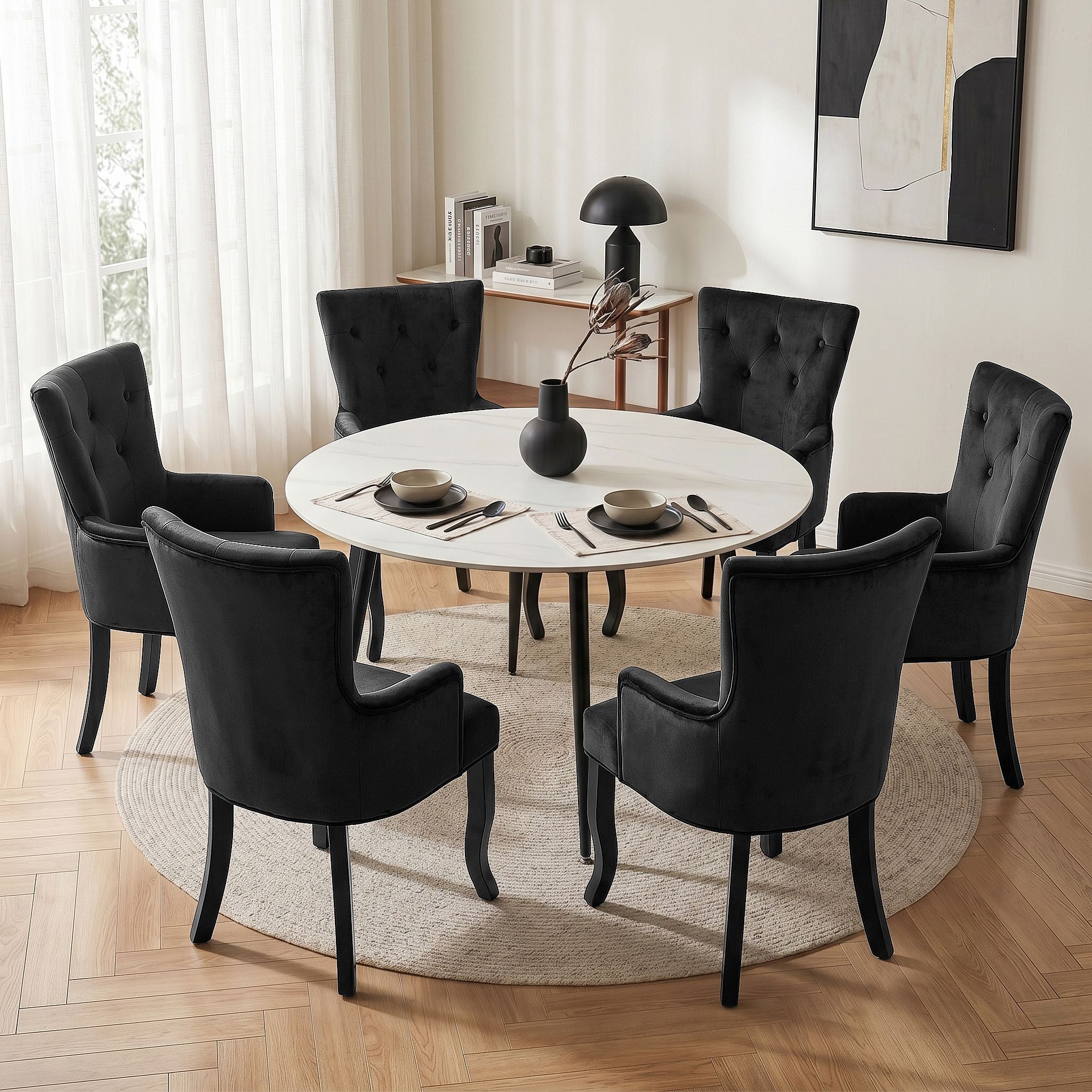 6x Artiss Dining Chairs Velvet French Provincial Armchair Black UPHO-D-DIN116-VEL-BKX6