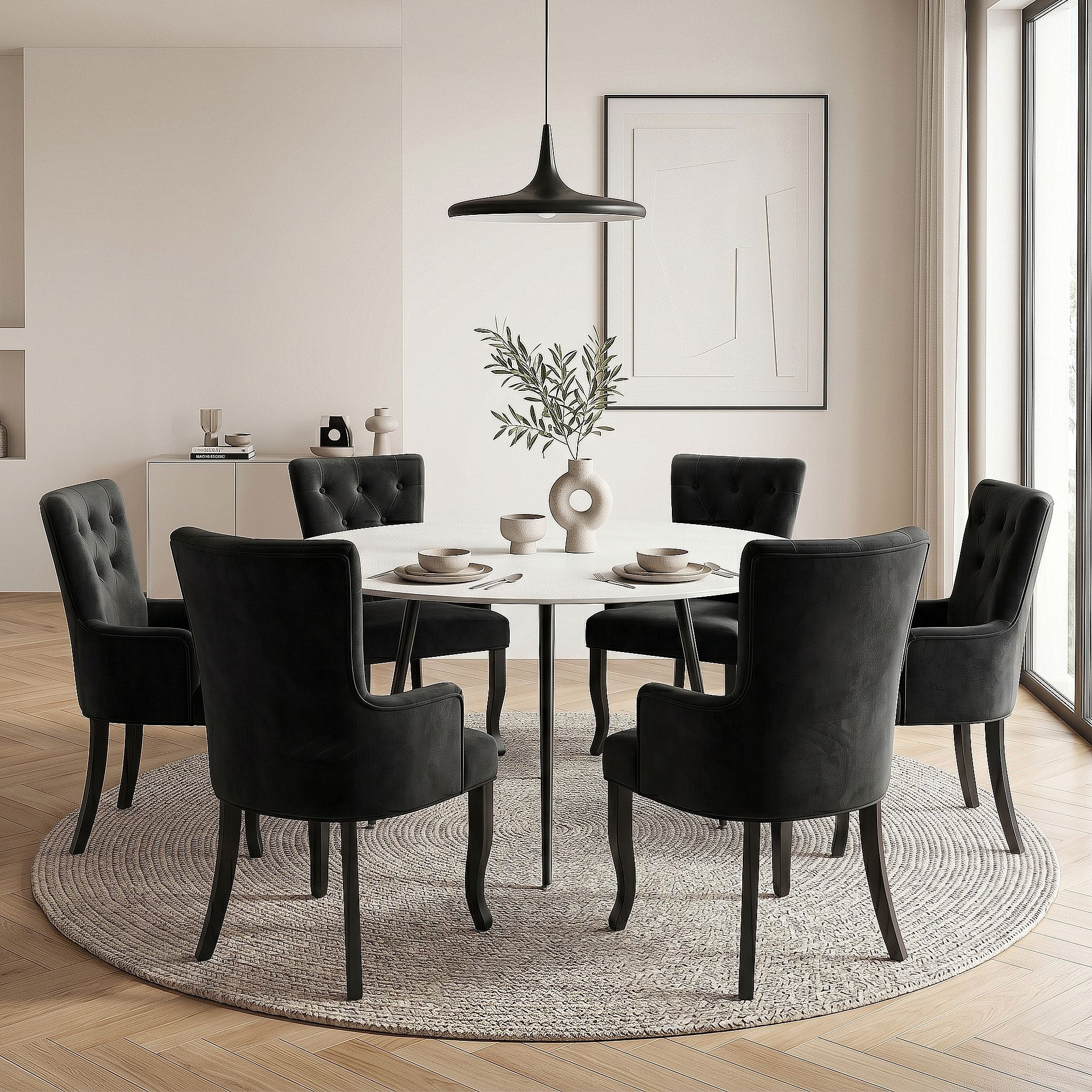 6x Artiss Dining Chairs Velvet French Provincial Armchair Black UPHO-D-DIN116-VEL-BKX6