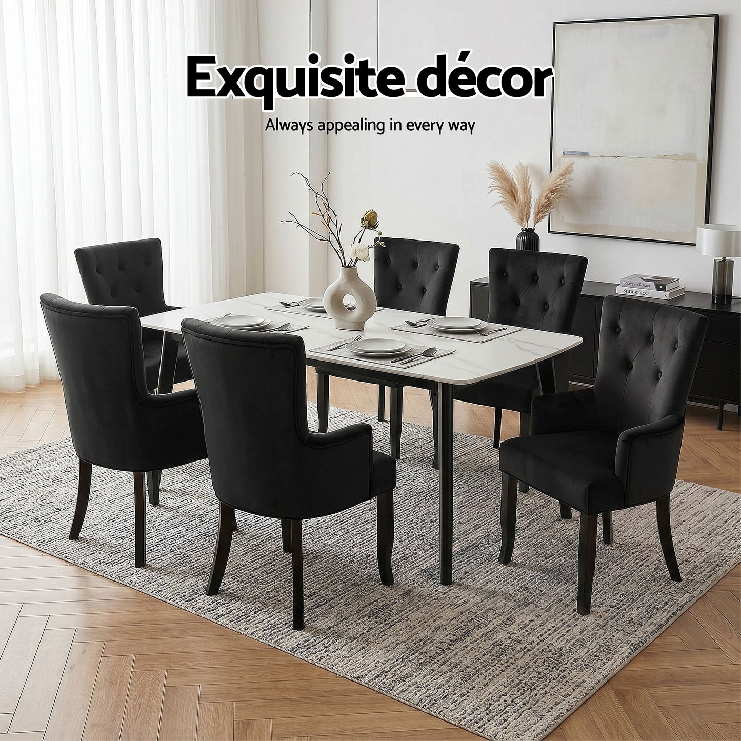 6x Artiss Dining Chairs Velvet French Provincial Armchair Black UPHO-D-DIN116-VEL-BKX6