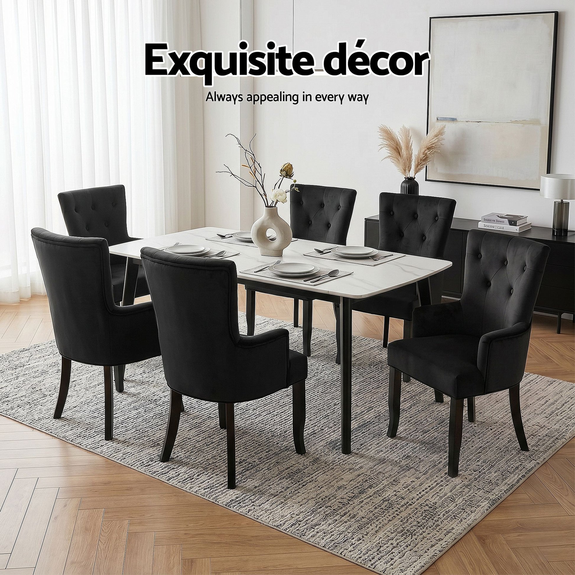6x Artiss Dining Chairs Velvet French Provincial Armchair Black UPHO-D-DIN116-VEL-BKX6