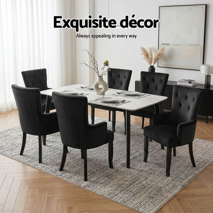 6x Artiss Dining Chairs Velvet French Provincial Armchair Black UPHO-D-DIN116-VEL-BKX6