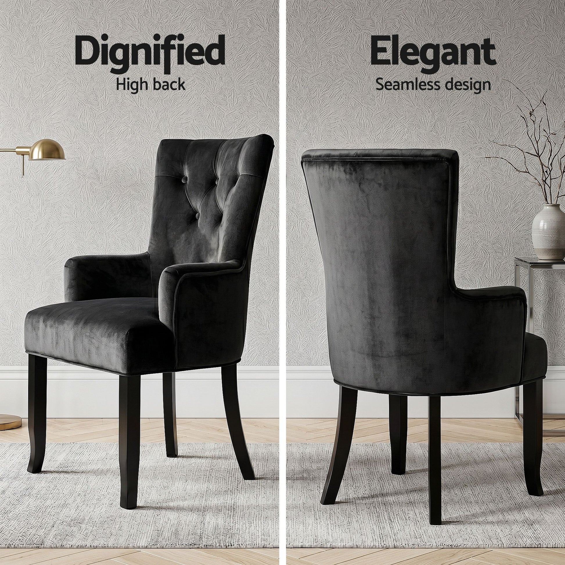 6x Artiss Dining Chairs Velvet French Provincial Armchair Black UPHO-D-DIN116-VEL-BKX6