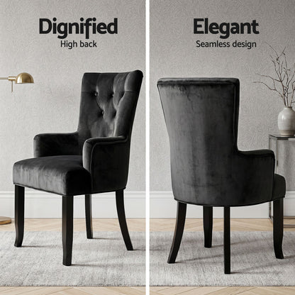 6x Artiss Dining Chairs Velvet French Provincial Armchair Black UPHO-D-DIN116-VEL-BKX6