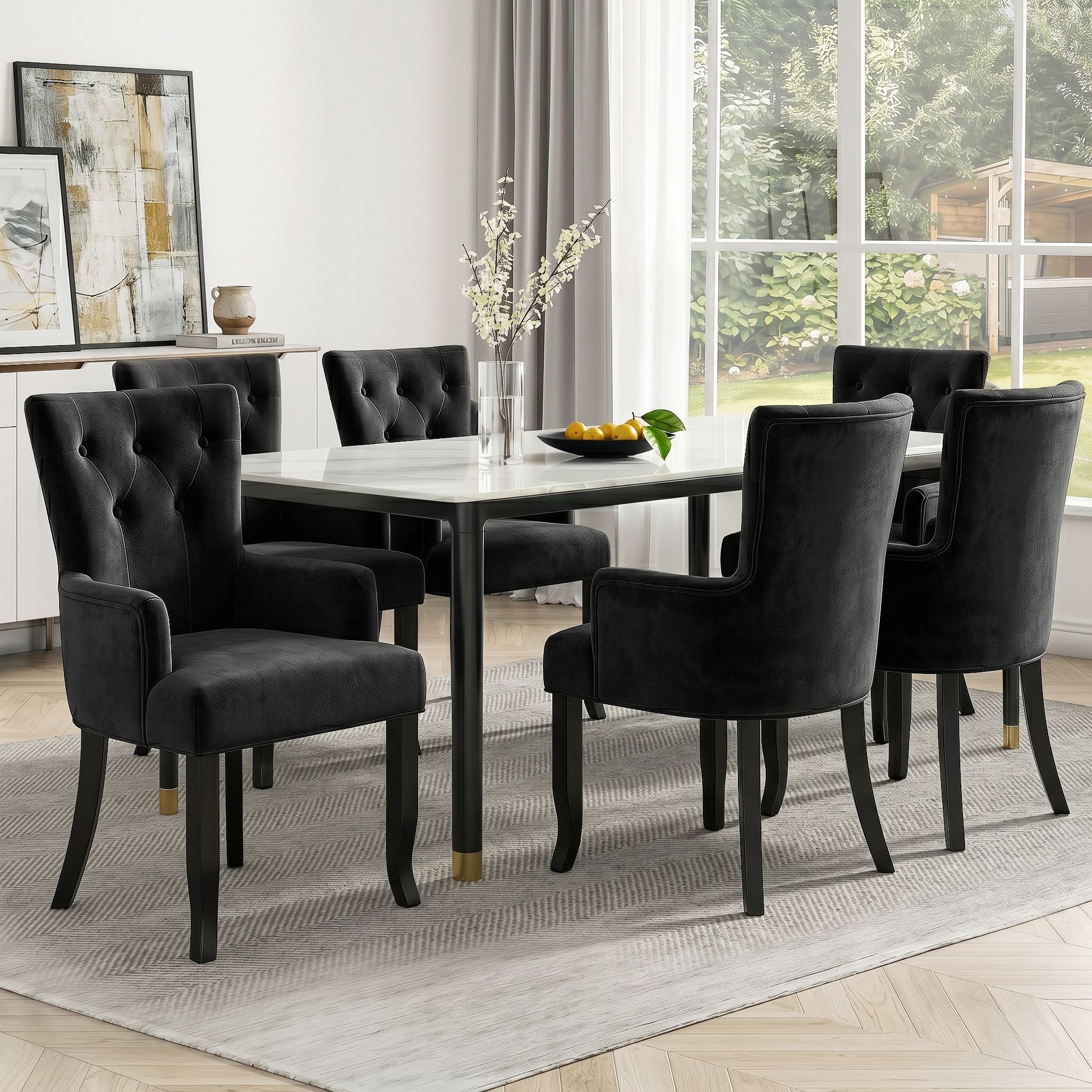 6x Artiss Dining Chairs Velvet French Provincial Armchair Black UPHO-D-DIN116-VEL-BKX6