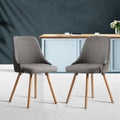 Artiss Dining Chairs Set of 2 Fabric Wooden Grey UPHO-D-DIN203A-GYX2