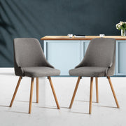 Artiss Dining Chairs Set of 2 Fabric Wooden Grey UPHO-D-DIN203A-GYX2