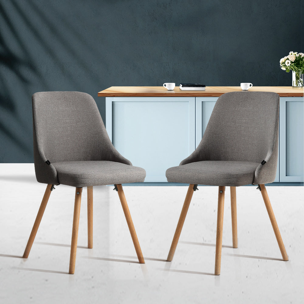 Artiss Dining Chairs Set of 2 Fabric Wooden Grey UPHO-D-DIN203A-GYX2