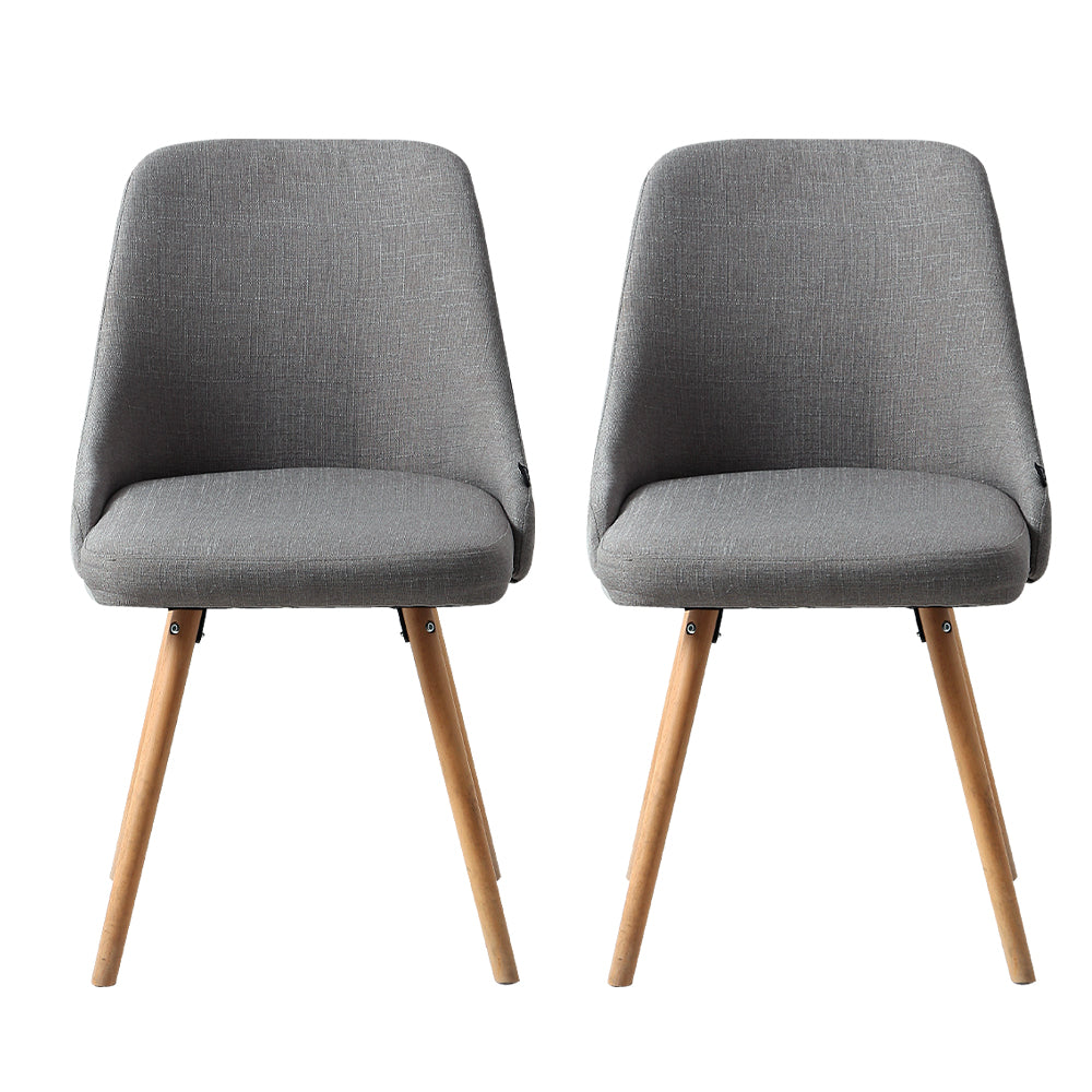 Artiss Dining Chairs Set of 2 Fabric Wooden Grey UPHO-D-DIN203A-GYX2