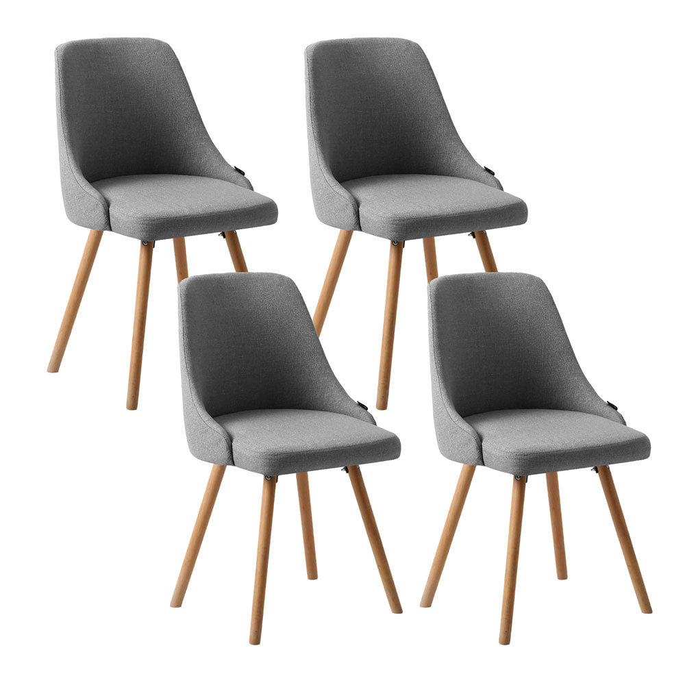 Artiss Dining Chairs Set of 4 Fabric Wooden Grey UPHO-D-DIN203A-GYX4