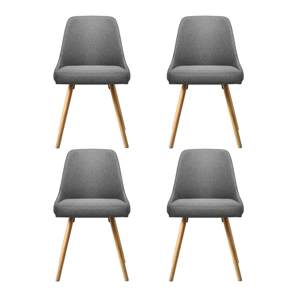 Artiss Dining Chairs Set of 4 Fabric Wooden Grey UPHO-D-DIN203A-GYX4