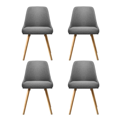 Artiss Dining Chairs Set of 4 Fabric Wooden Grey UPHO-D-DIN203A-GYX4